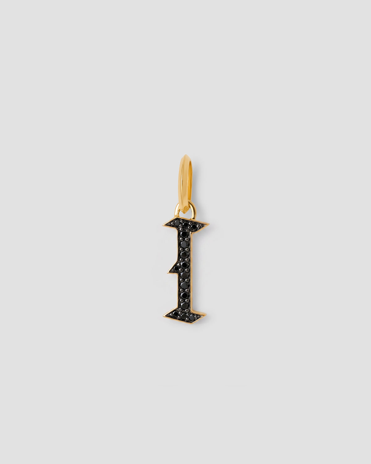 Capital Gothic Letter Charm with Pavé Black Diamonds