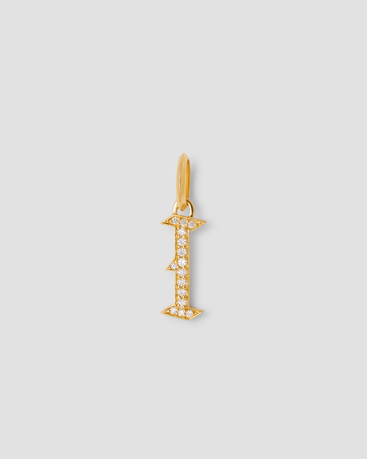 Capital Gothic Letter Charm with Pavé White Diamonds 18K gold charm - alternate angle | necklace with charms