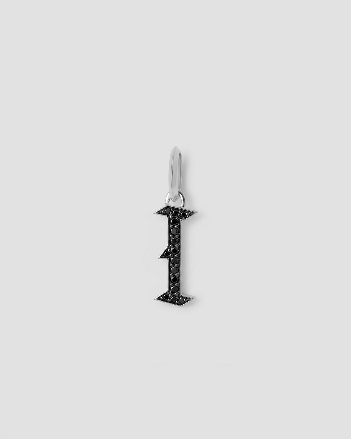 Capital Gothic Letter Charm with Pavé Black Diamonds