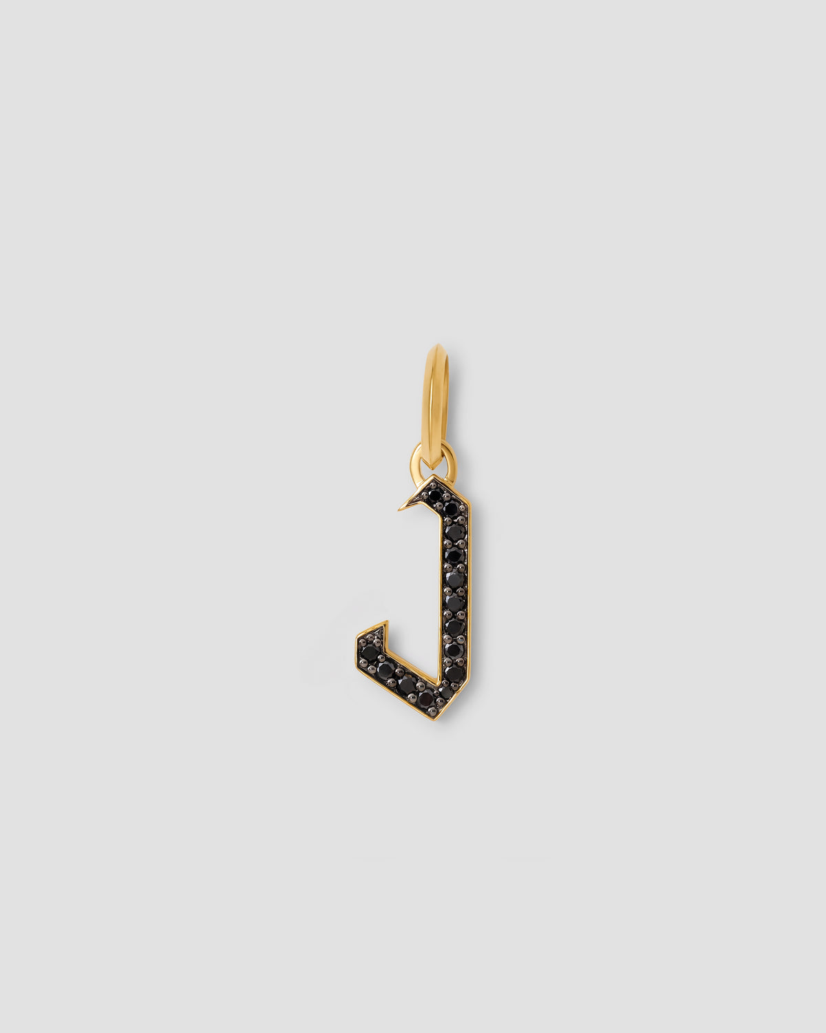 Capital Gothic Letter Charm with Pavé Black Diamonds