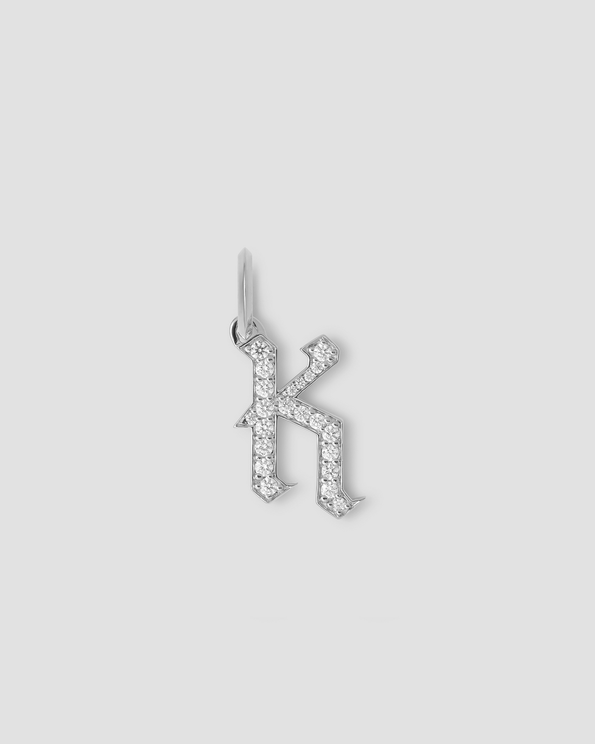 Capital Gothic Letter Charm with Pavé White Diamonds 18K gold charm - front view | necklace with charms