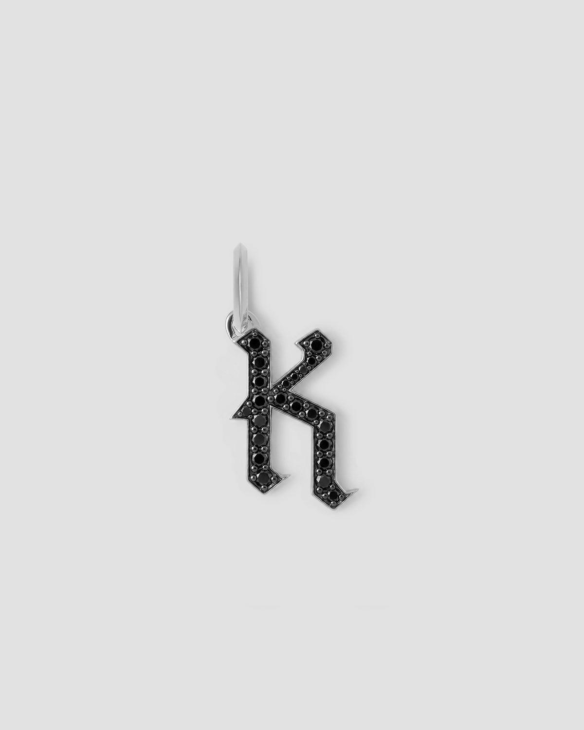 Capital Gothic Letter Charm with Pavé Black Diamonds