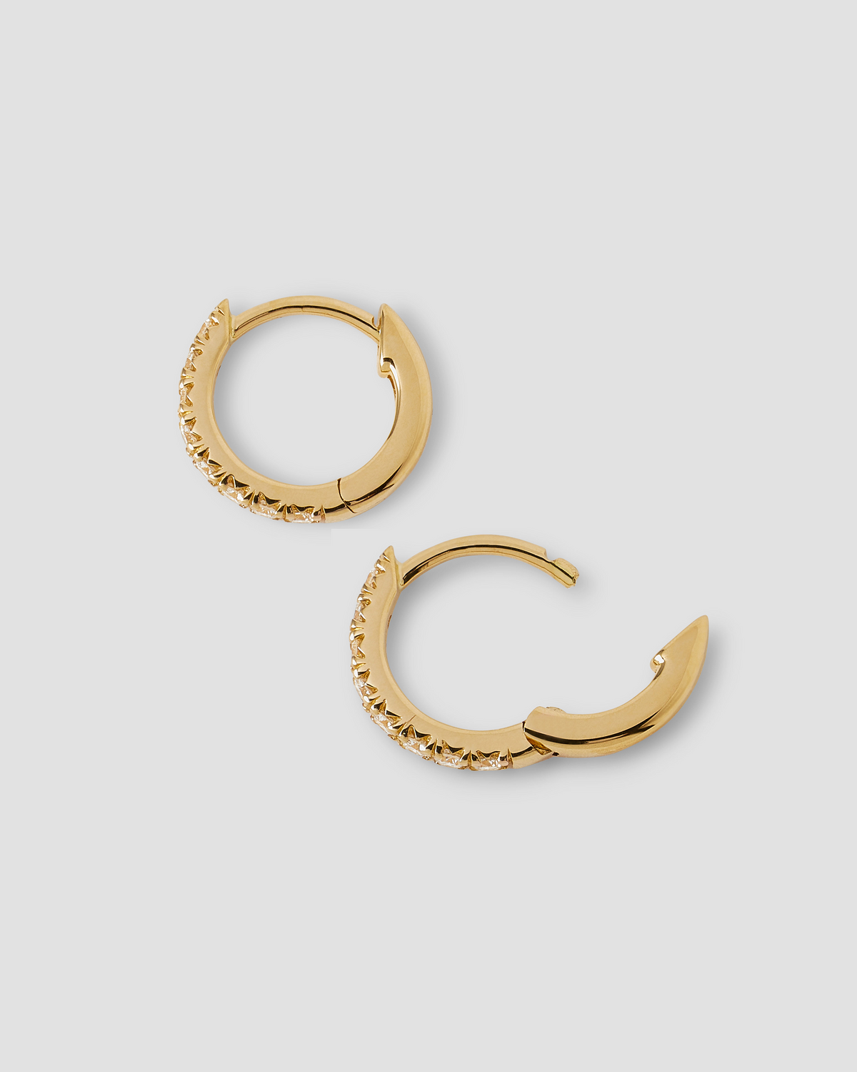 18K Essential Pavé Tiny Huggie gold earring - back view | diamond huggie earrings