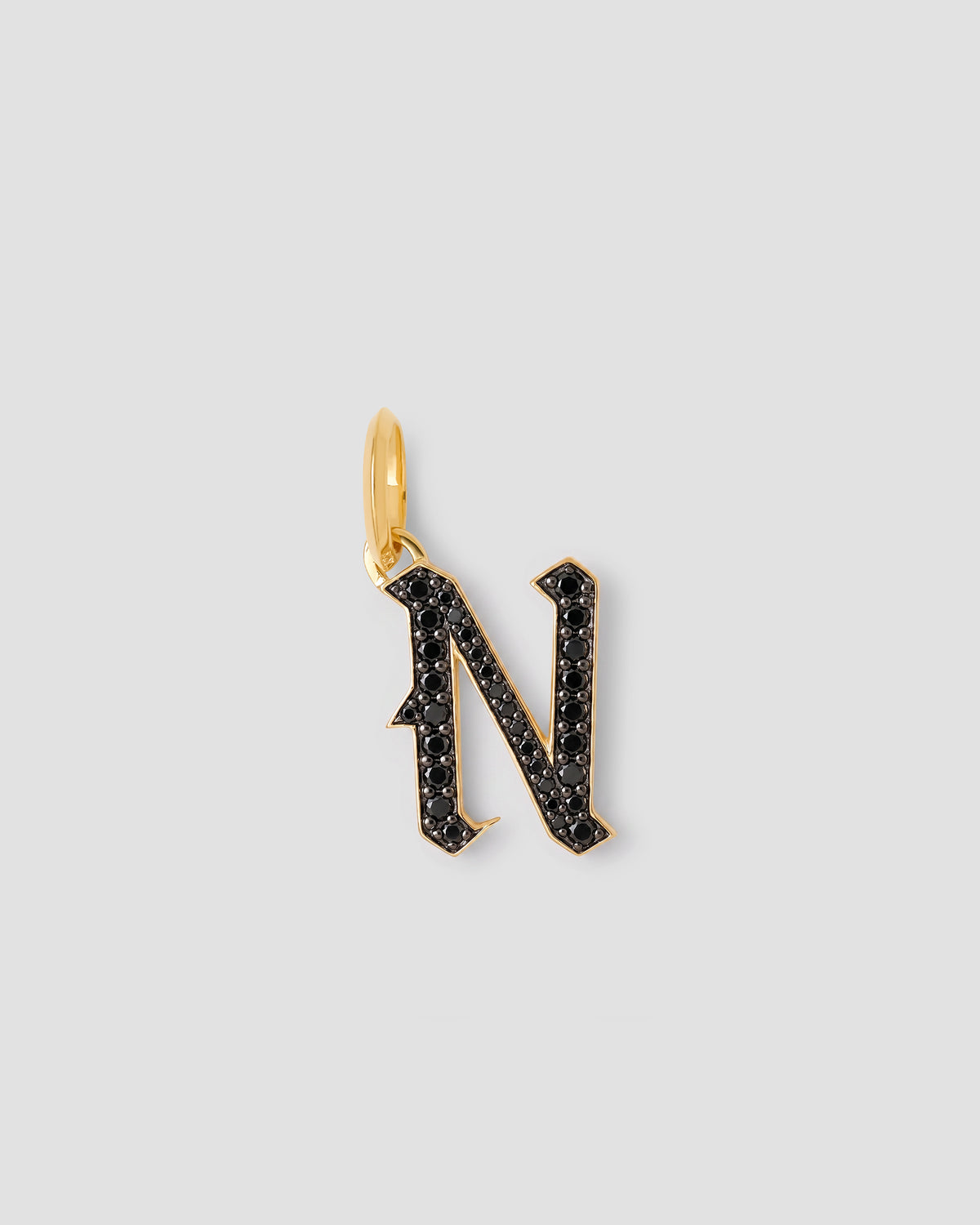 Capital Gothic Letter Charm with Pavé Black Diamonds