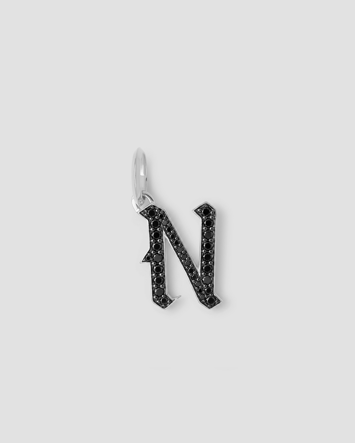 Capital Gothic Letter Charm with Pavé Black Diamonds