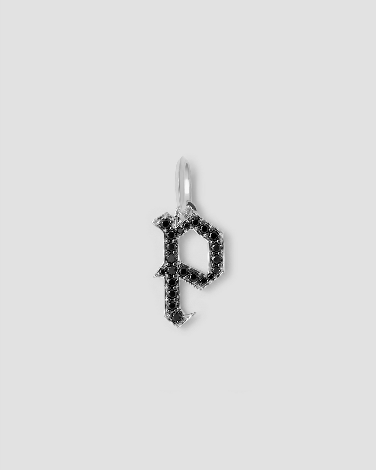 Capital Gothic Letter Charm with Pavé Black Diamonds