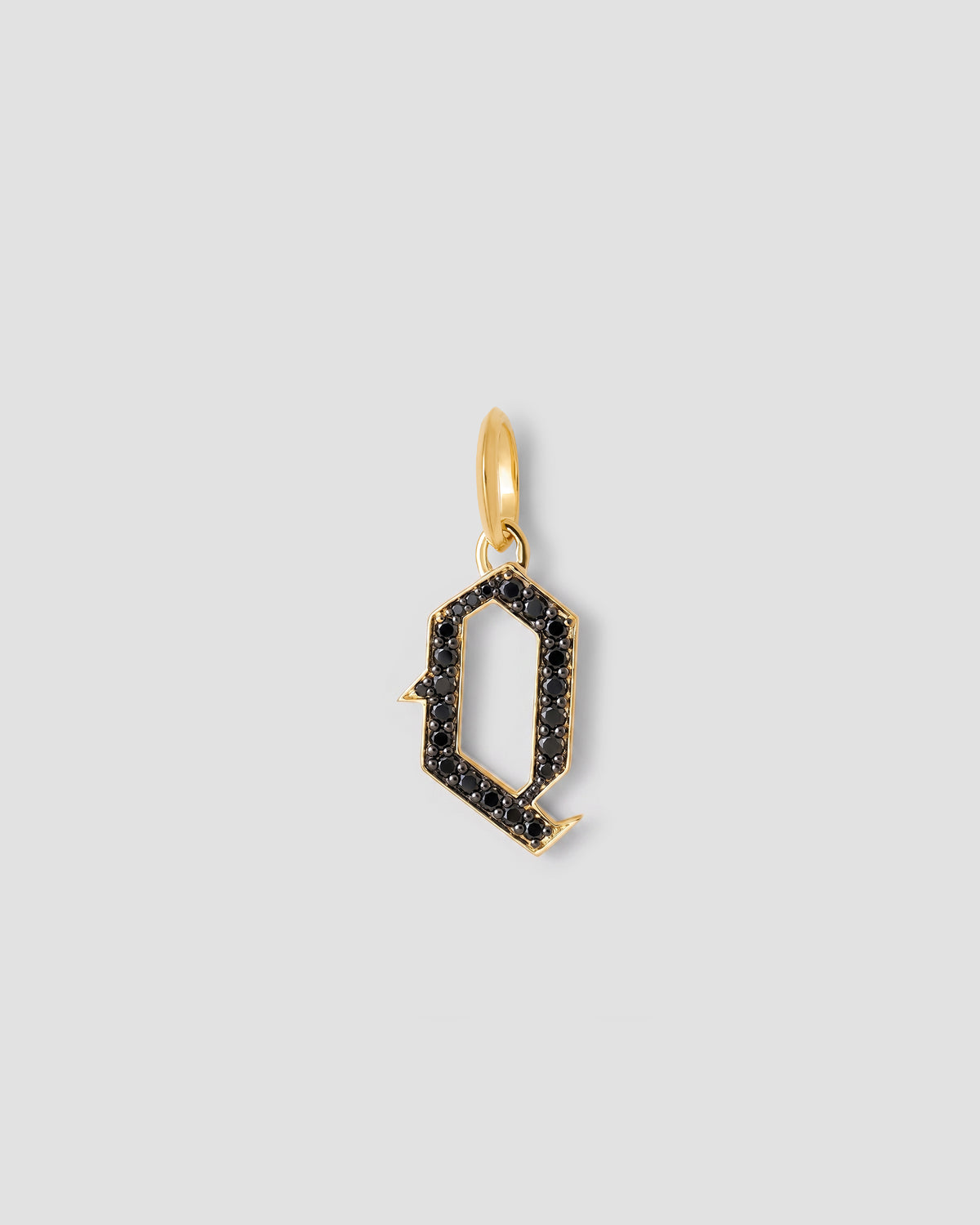 Capital Gothic Letter Charm with Pavé Black Diamonds