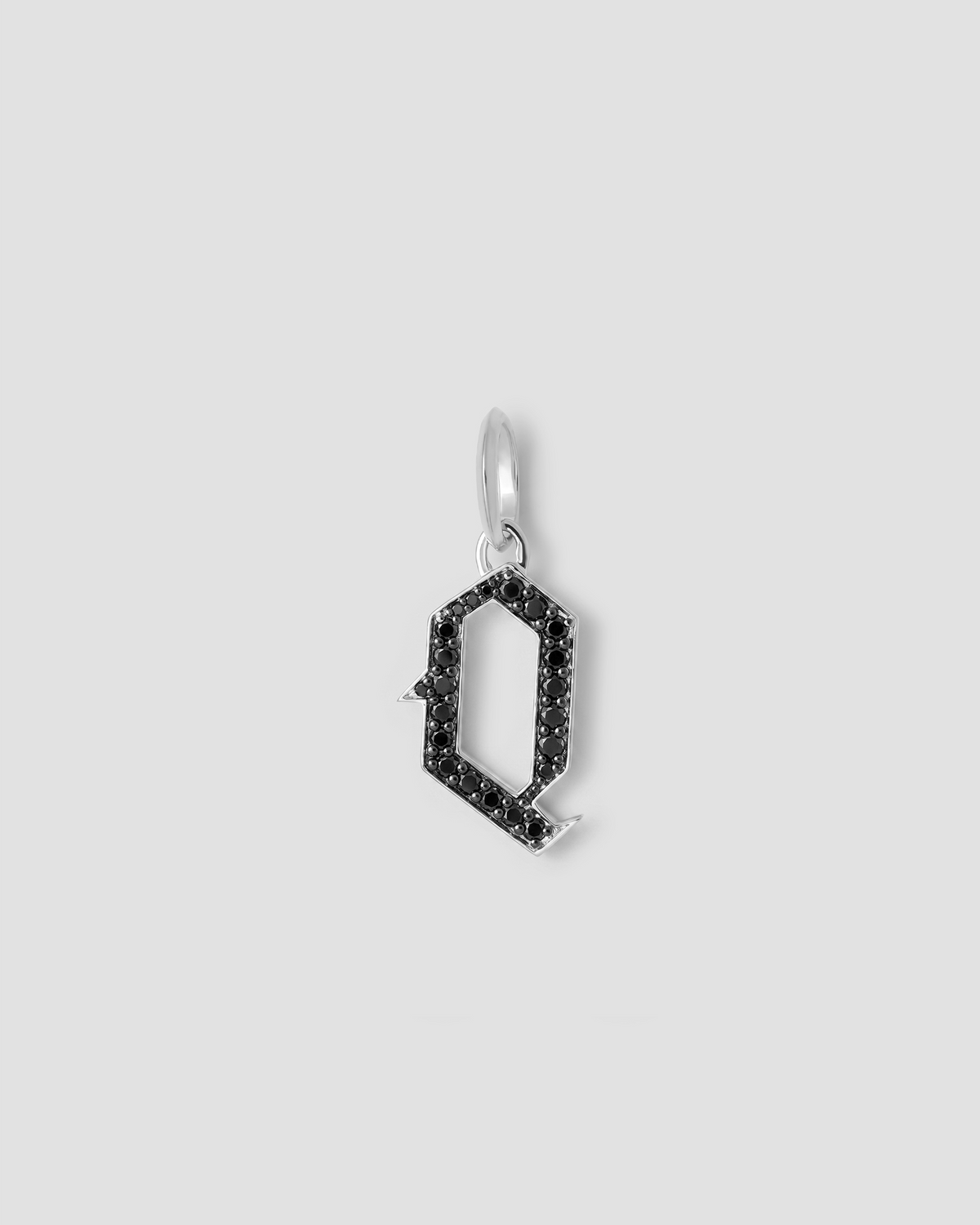 Capital Gothic Letter Charm with Pavé Black Diamonds