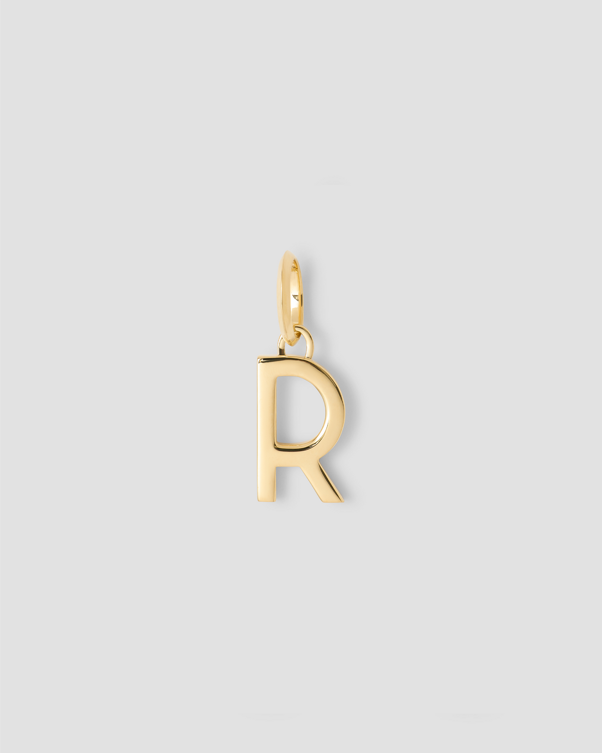 Minimal Block Letter Charm in 14K Yellow gold charm - front view | custom charm necklace
