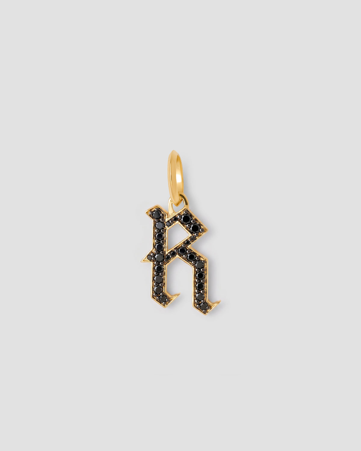 Capital Gothic Letter Charm with Pavé Black Diamonds