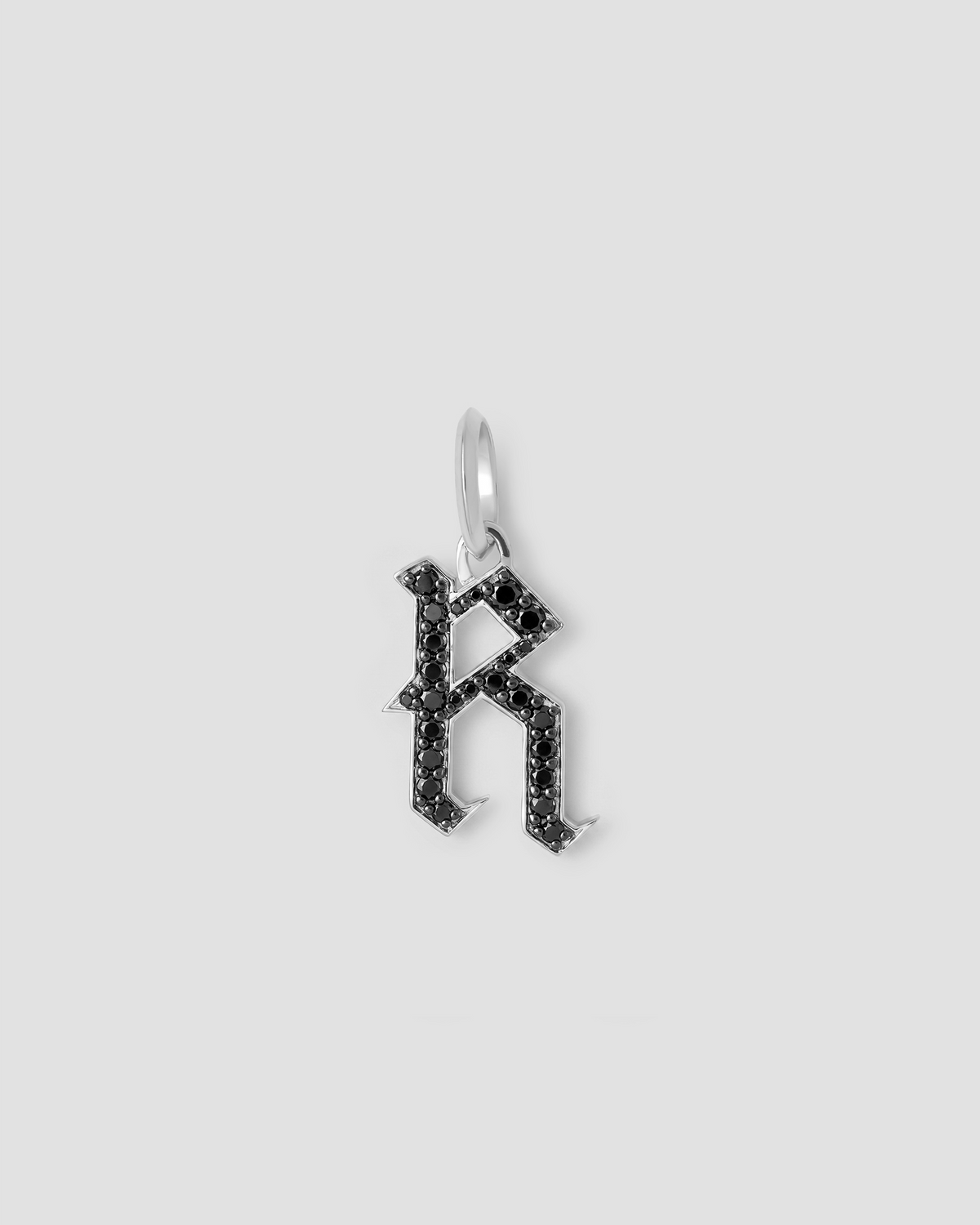 Capital Gothic Letter Charm with Pavé Black Diamonds