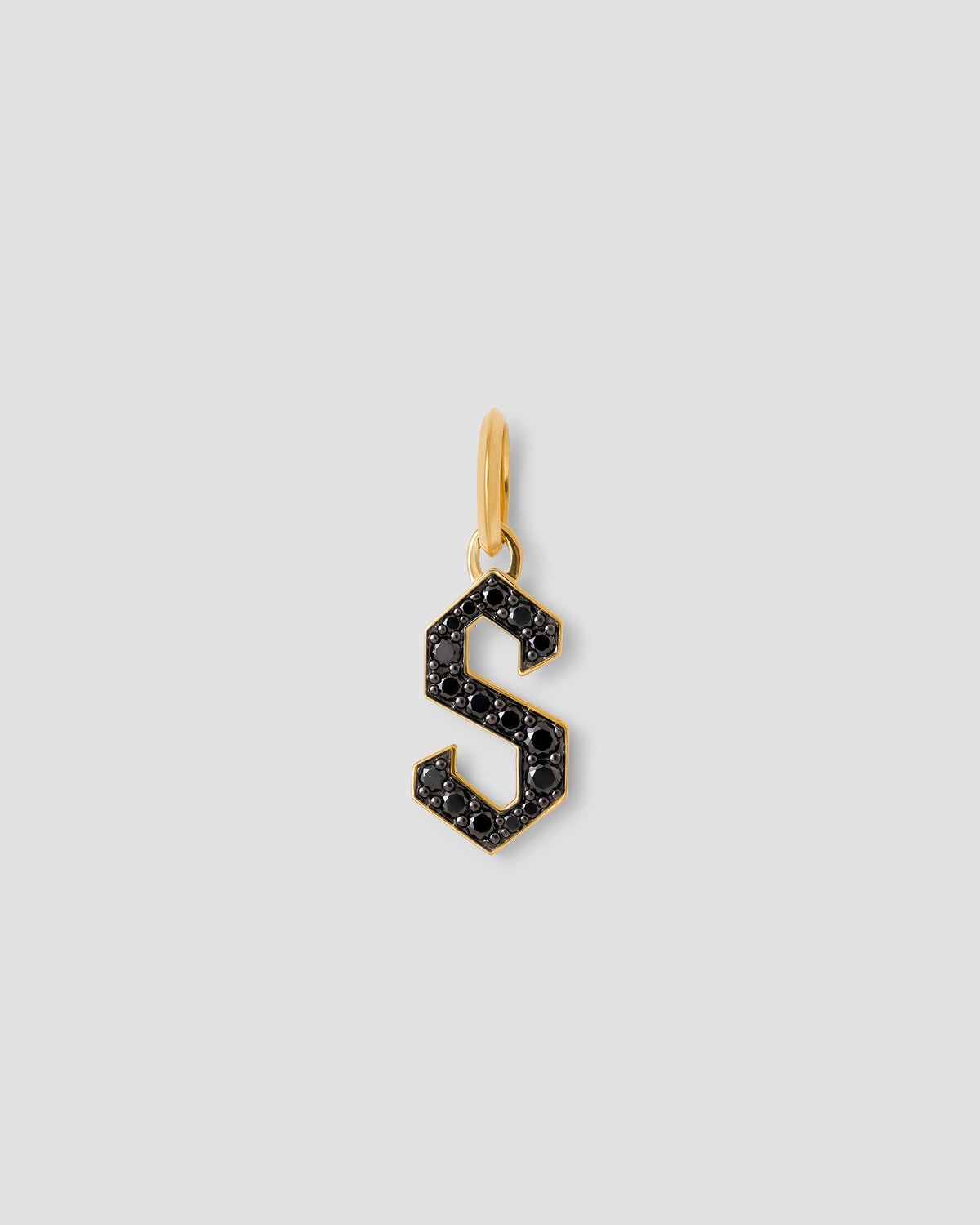 Capital Gothic Letter Charm with Pavé Black Diamonds