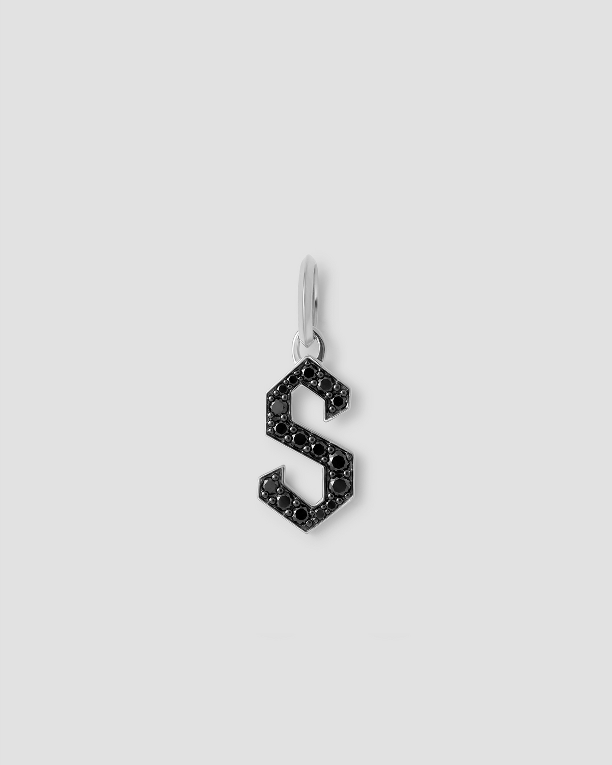 Capital Gothic Letter Charm with Pavé Black Diamonds