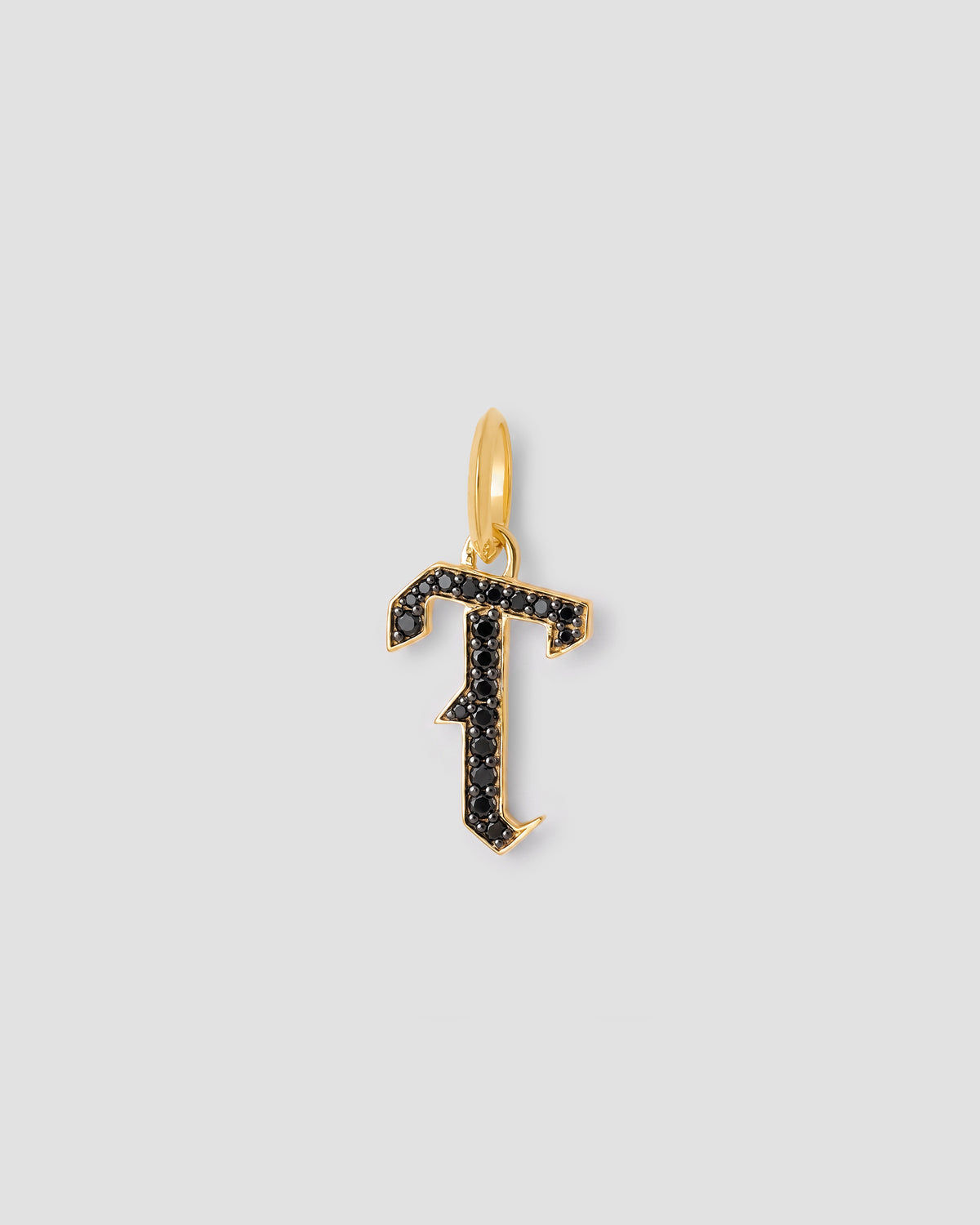 Capital Gothic Letter Charm with Pavé Black Diamonds