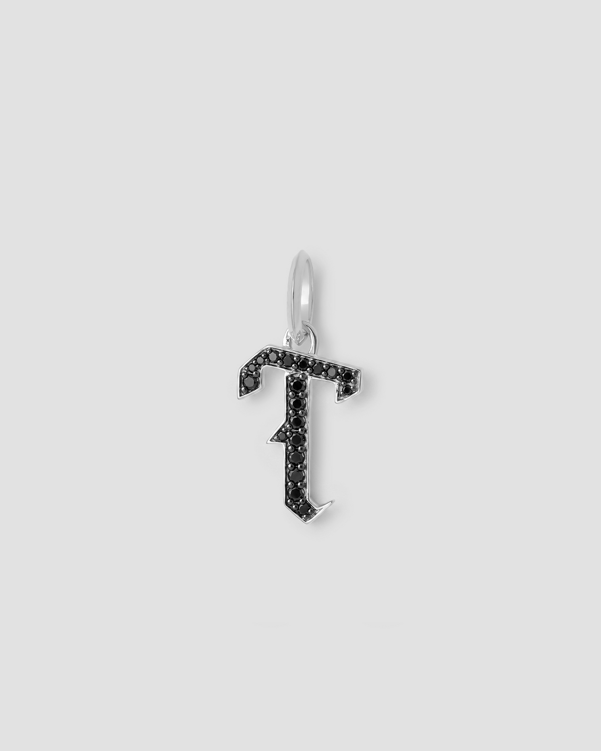 Capital Gothic Letter Charm with Pavé Black Diamonds