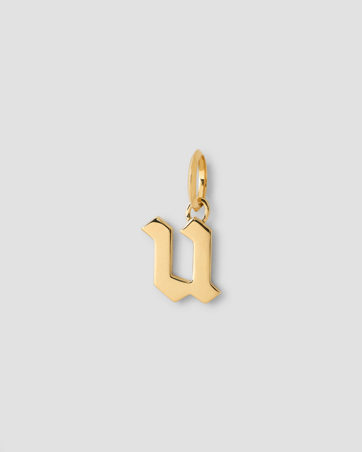Lower Case Gothic Letter Charm in 14K Yellow Gold 14K gold charm - styled on model | charm necklaces