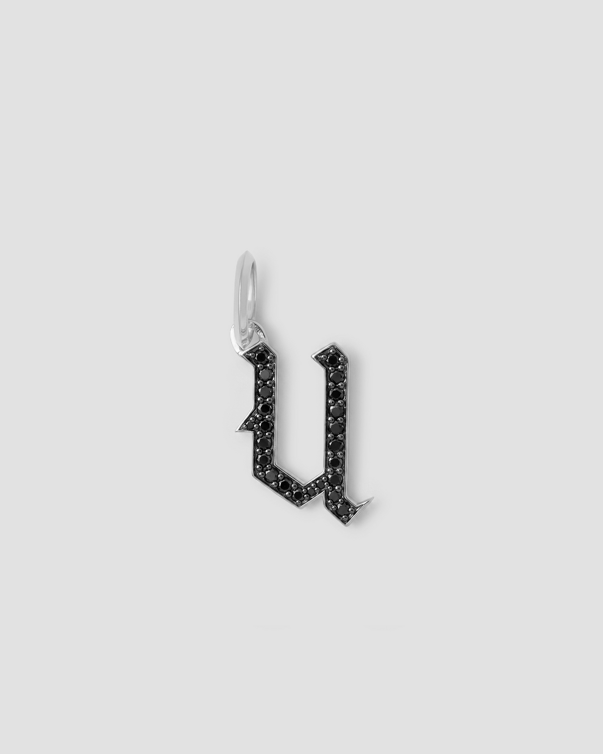Capital Gothic Letter Charm with Pavé Black Diamonds