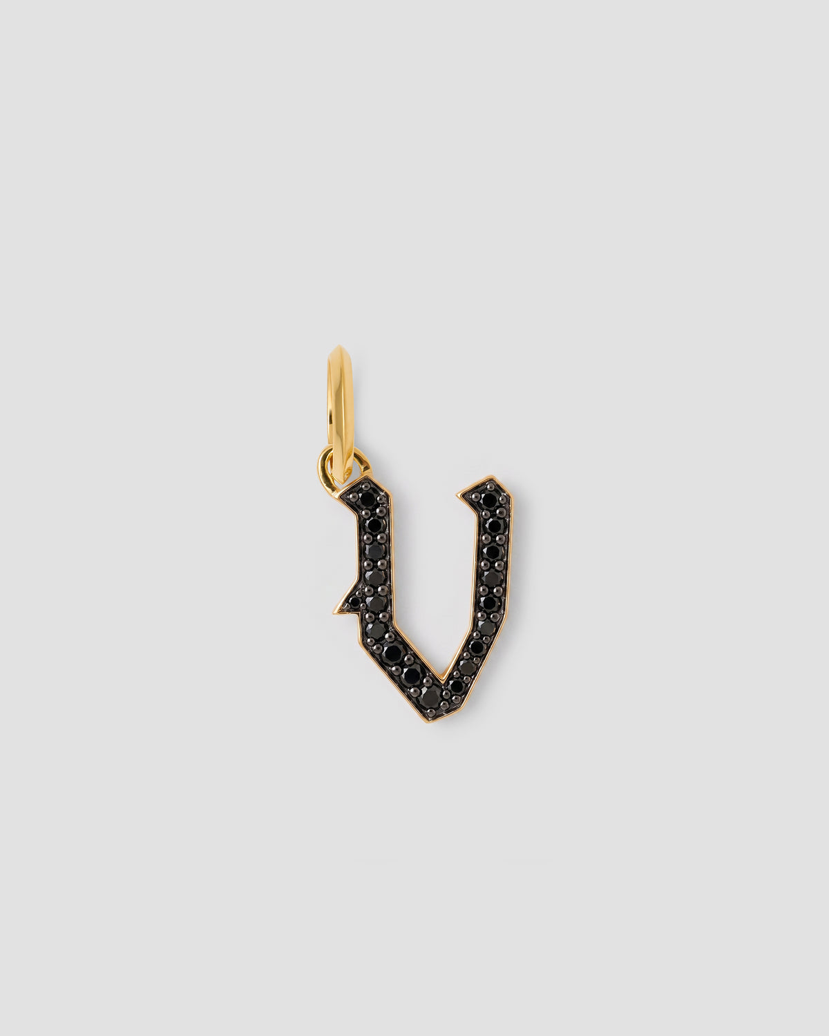 Capital Gothic Letter Charm with Pavé Black Diamonds