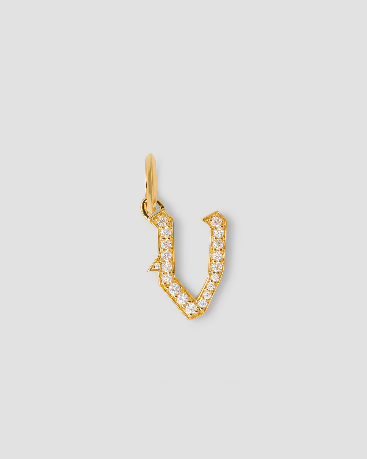Capital Gothic Letter Charm with Pavé White Diamonds 18K gold charm - close-up detail | necklace with charms