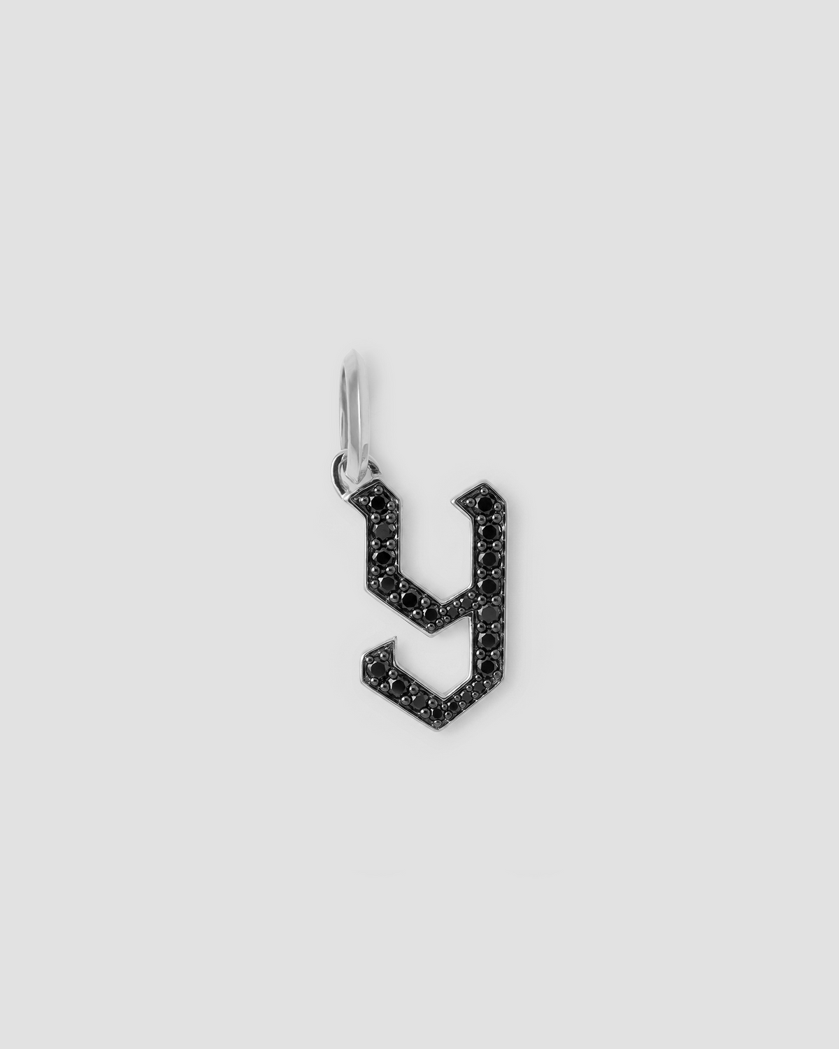 Capital Gothic Letter Charm with Pavé Black Diamonds